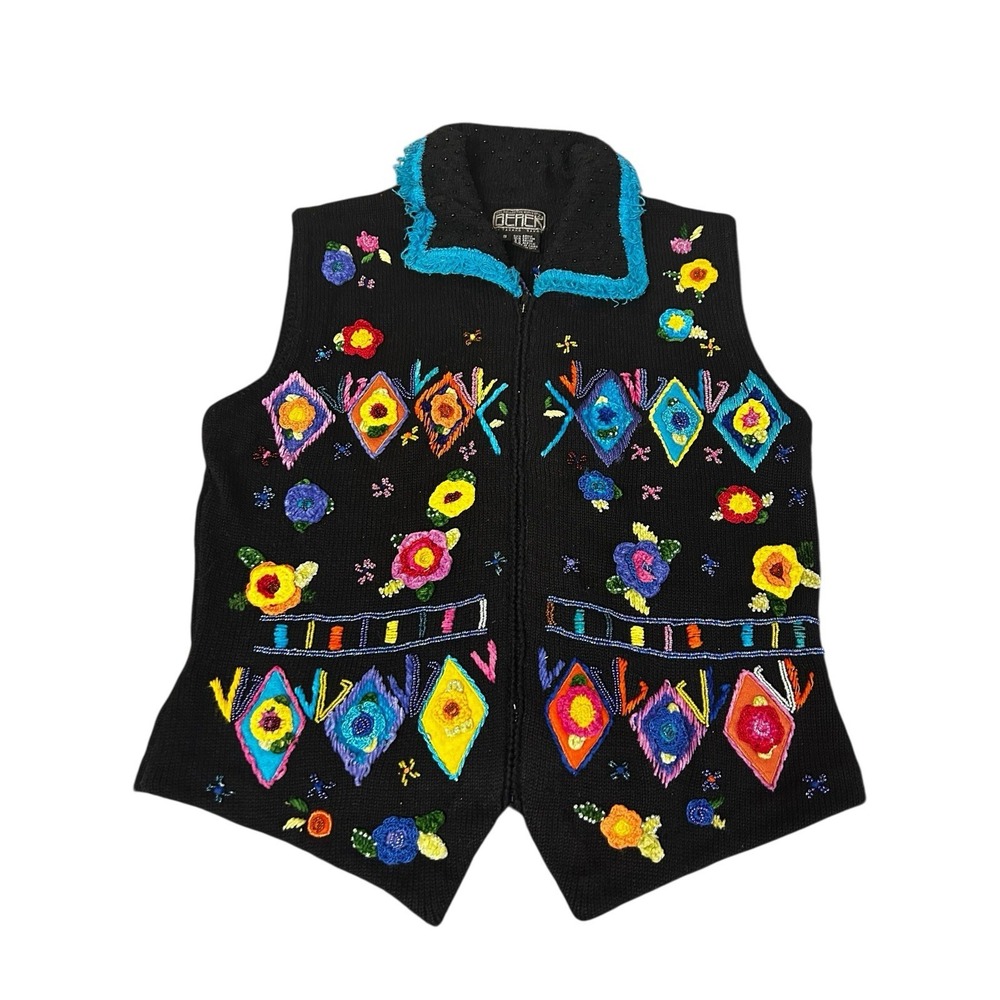 Berek VTG Sweater Vest Flowers Abstract‎ Beads Size Small
